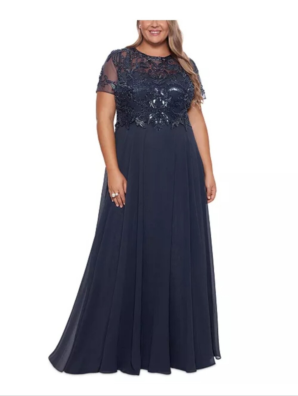 Xscape 16W Black Sequin Beaded Lace Chiffon Maxi Formal Gown 16W $319 Party
